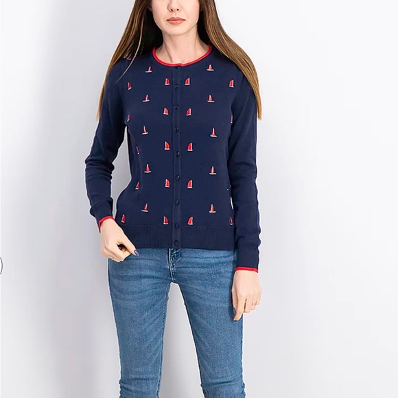 Charter Club Women's Embroidered Boat Button Cardigan Sweater - Picture 1 of 12